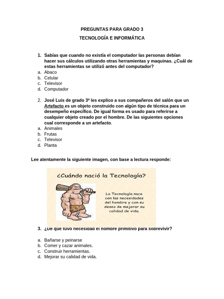 Preguntas de Tecnología y Educación para Grado 3 | PDF | Hardware de la ...