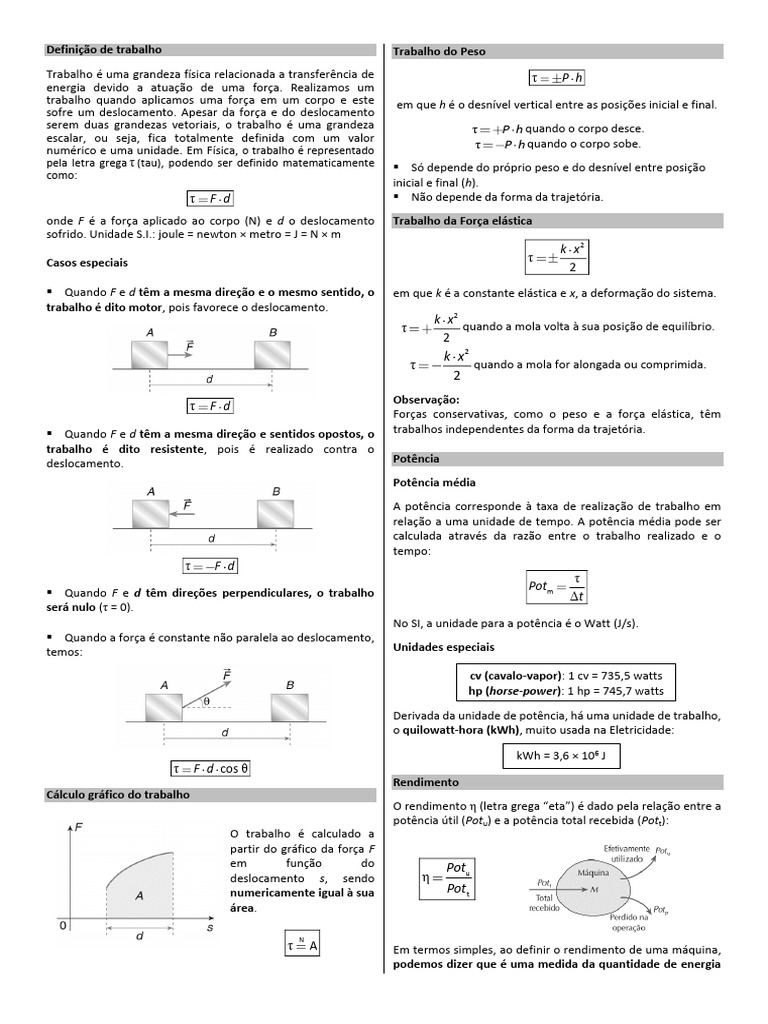 Definição de trabalho | PDF | Potência (Física) | Mecânica Clássica