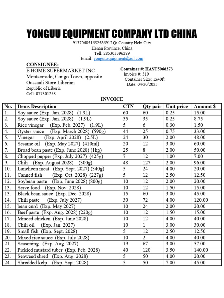 Invoice for Food and Kitchen Supplies | PDF | Kitchen Stove | Foods