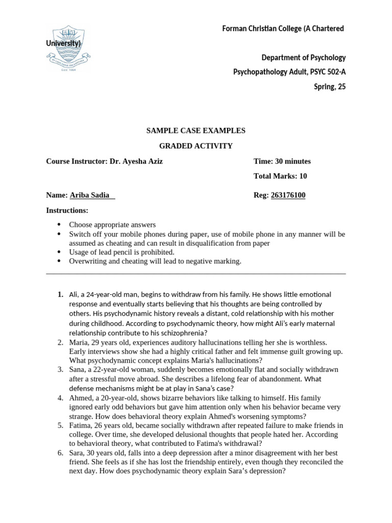 Psychopathology Case Studies Analysis | PDF | Schizophrenia ...