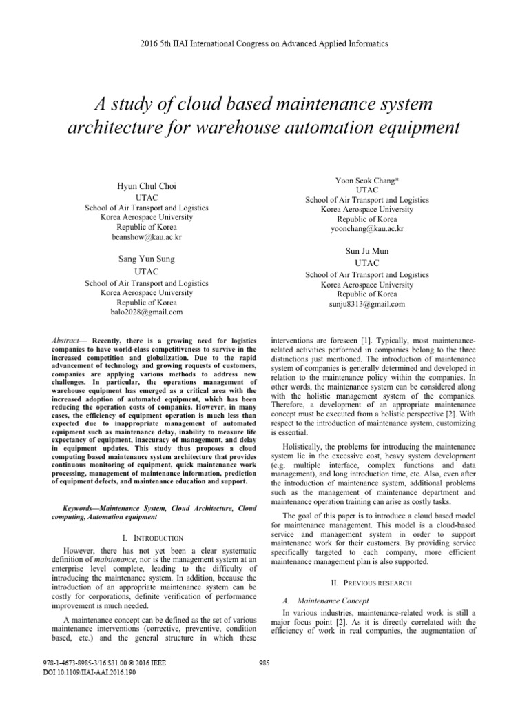 Cloud-Based Maintenance for Warehouse Automation | PDF | Cloud ...