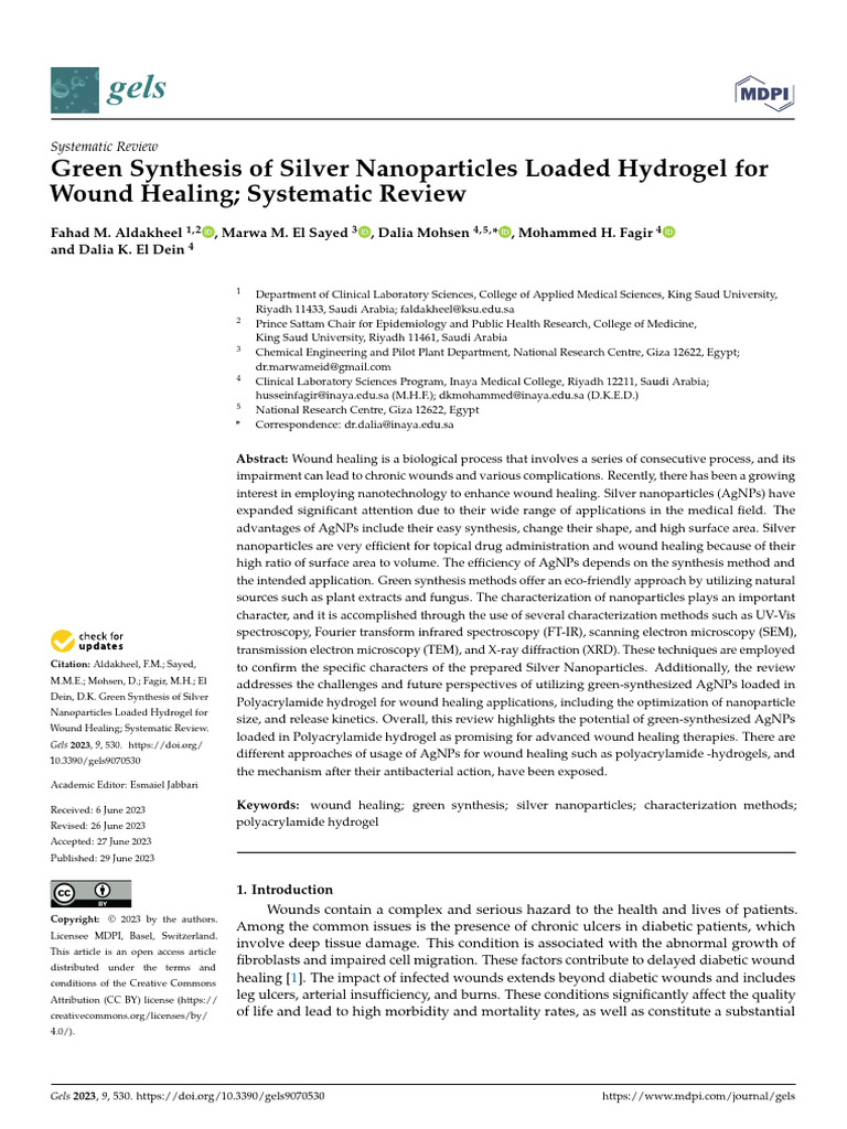 Green Synthesis of Silver Nanoparticles for Wound Healing | PDF ...