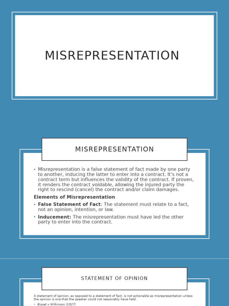 Misrepresentation in Contract Law | PDF | Misrepresentation | Legal ...