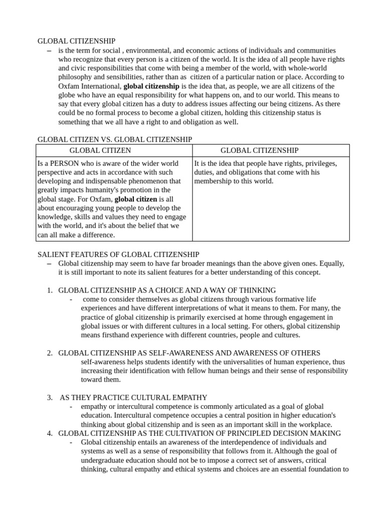 Understanding Global Citizenship Concepts | PDF | Citizenship | Social ...