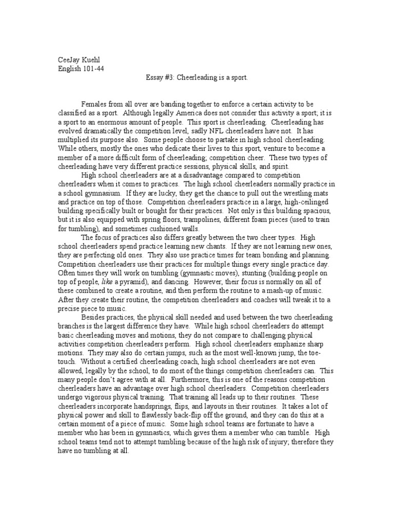 Essay 3 Compare and Contrast Cheer PDF Cheerleading Gymnastics