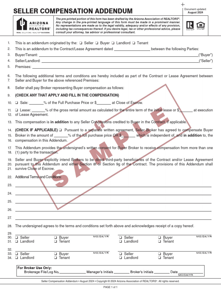 Seller Compensation Addendum August 2024 | PDF | Lease | Leasehold Estate