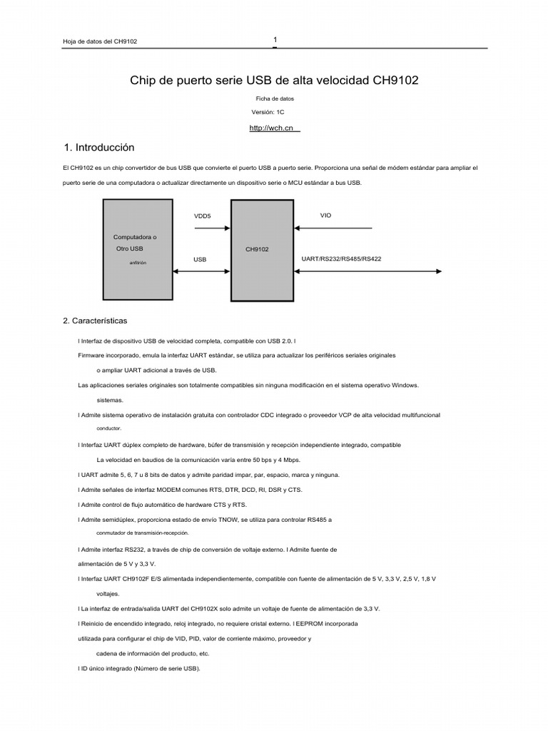 Ficha técnica del chip CH9102 | PDF | USB | Fuente de alimentación