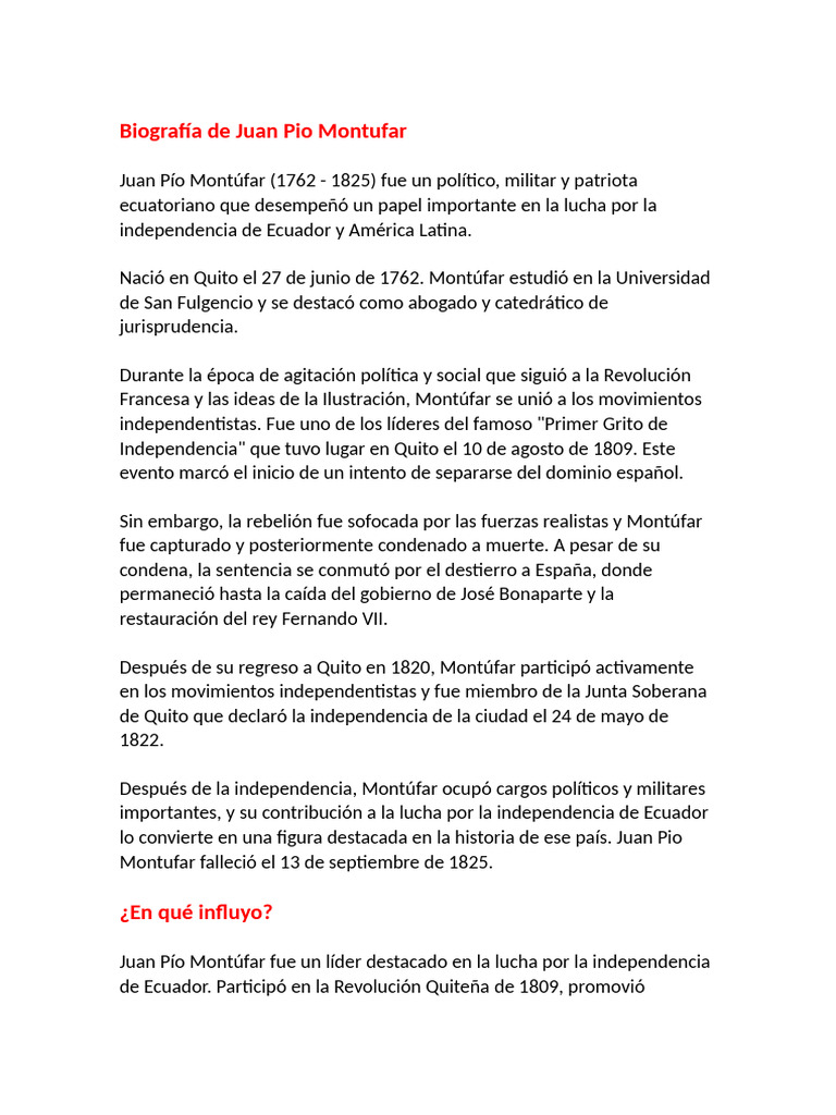 Biografía de Juan Pío Montúfar | PDF