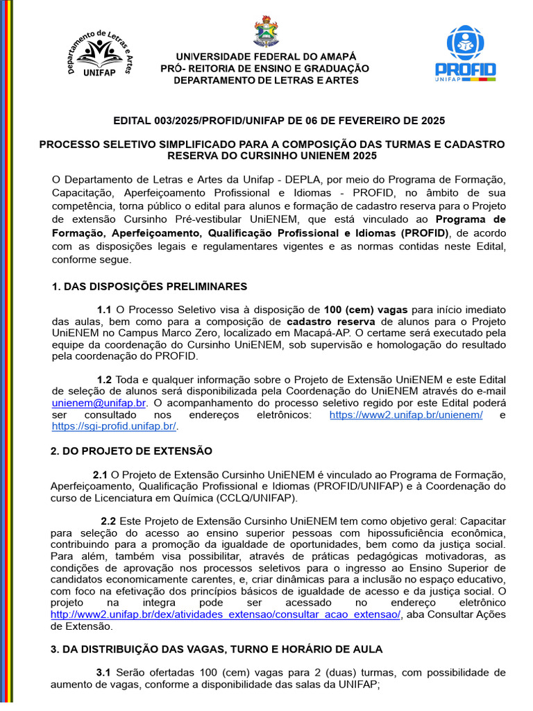 Edital 003/2025/Profid/Unifap de 06 de Fevereiro de 2025 | PDF ...