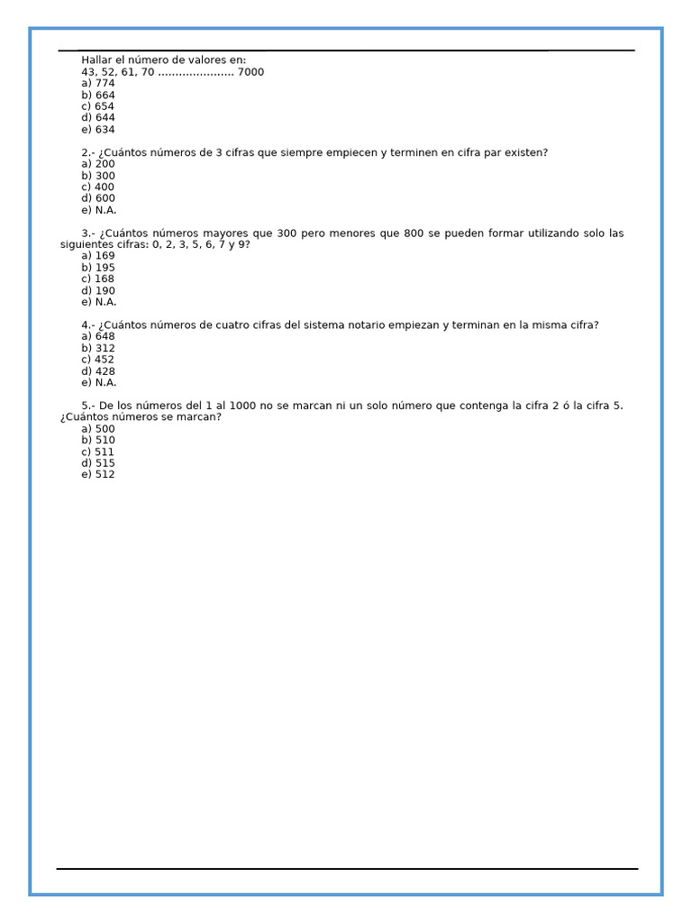 Ejercicios de Conteo Para Quinto de Secundaria | PDF