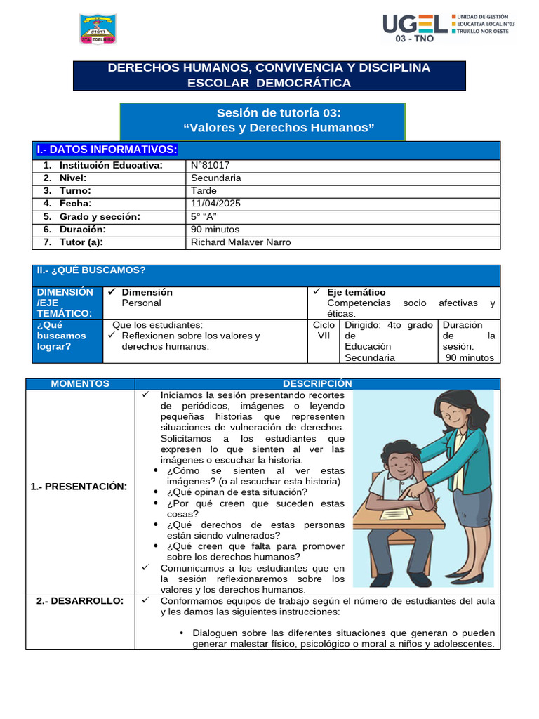 Sesión 03 - Valores y Derechos Humanos - 5° Secundaria - Ciclo VII ...
