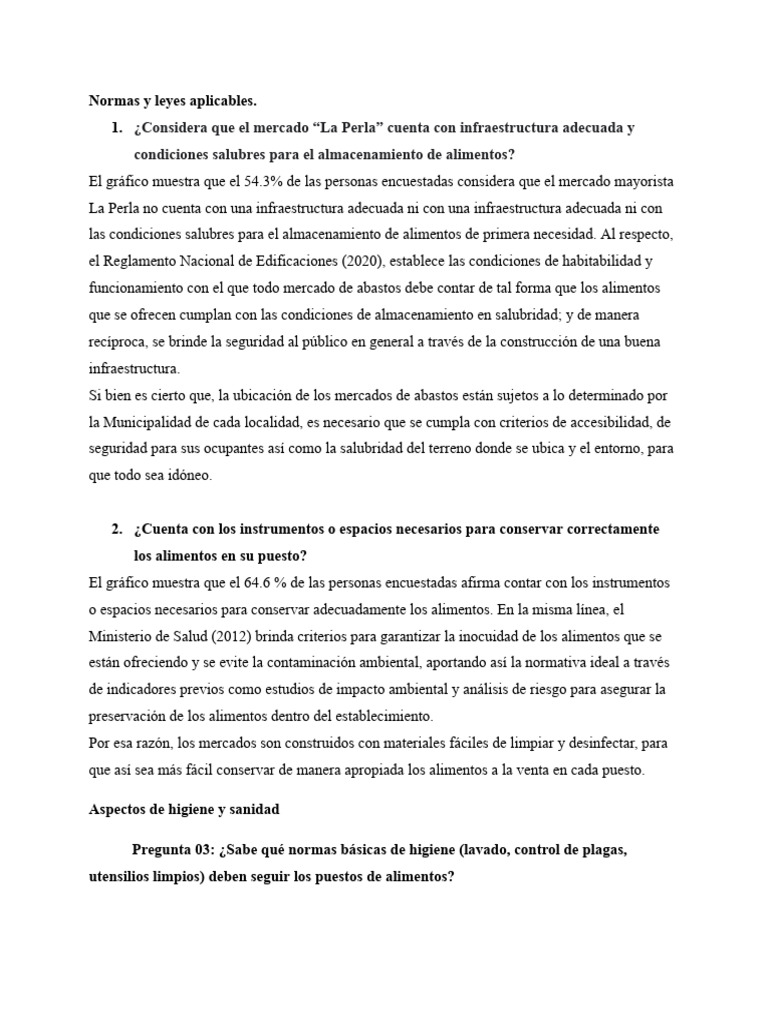 Normas de higiene en el mercado La Perla | PDF | Residuos | Alimentos