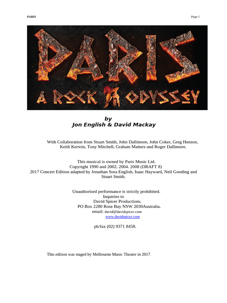 Paris: The Musical Script | PDF | Helen Of Troy | Cassandra