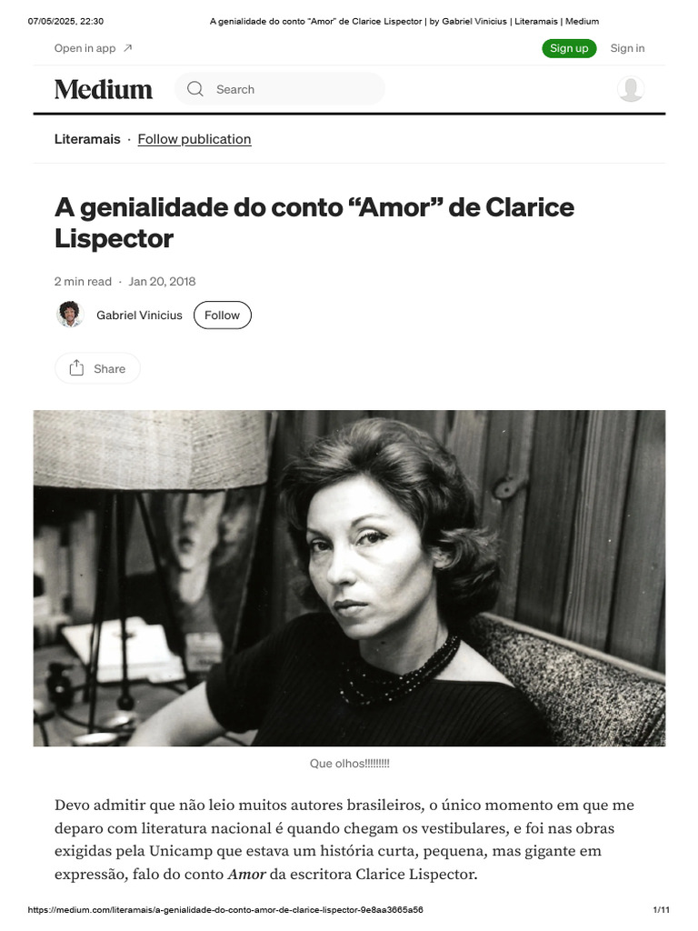 Genialidade do conto "Amor" de Lispector | PDF | Contos | Amor