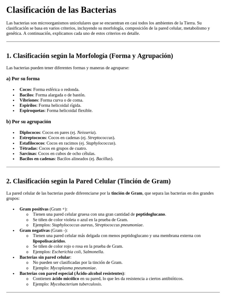 Clasificación de Bacterias: Tipos y Ejemplos | PDF | Las bacterias ...