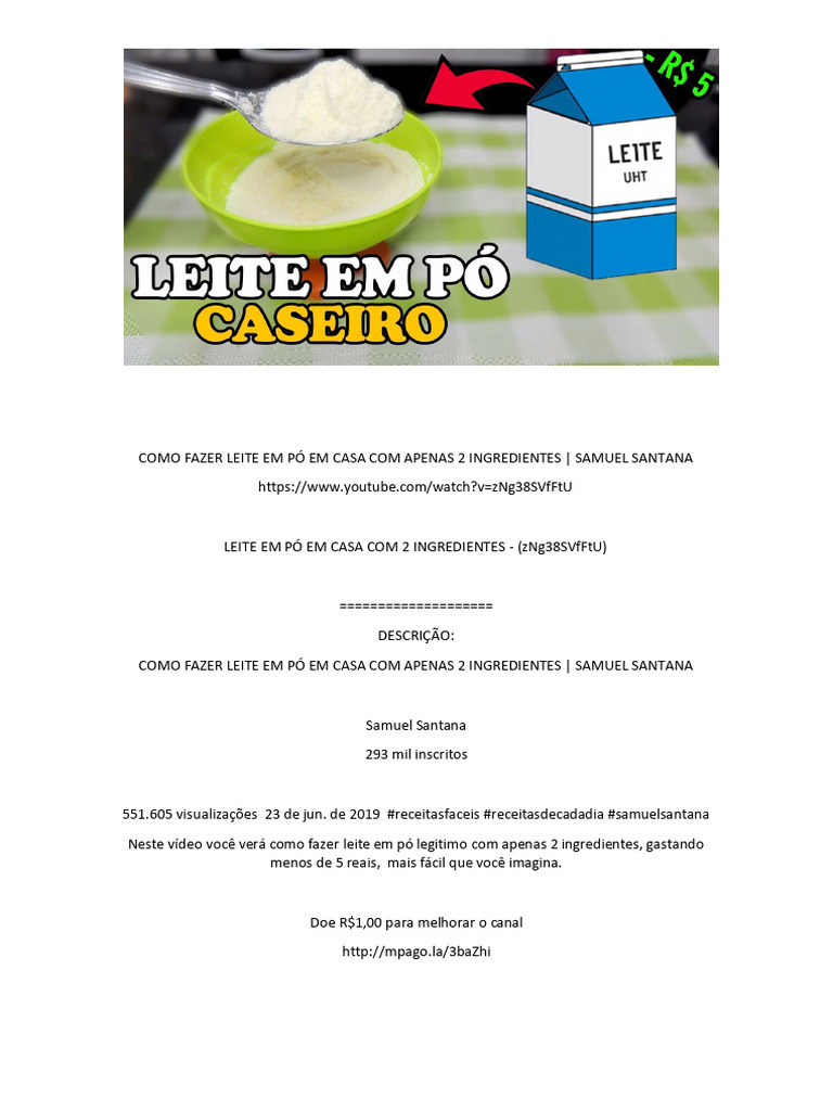 Fazer Leite em Pó em Casa Com Apenas 2 Ingredientes | PDF | Leite