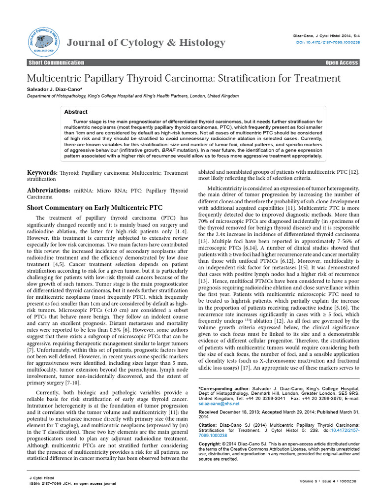 Multicentric Papillary Thyroid Carcinoma Stratification For Treatment ...