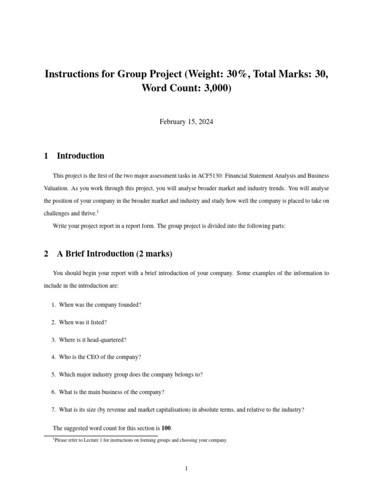 Instructions For Group Project 2024 | PDF | Strategic Management | Risk
