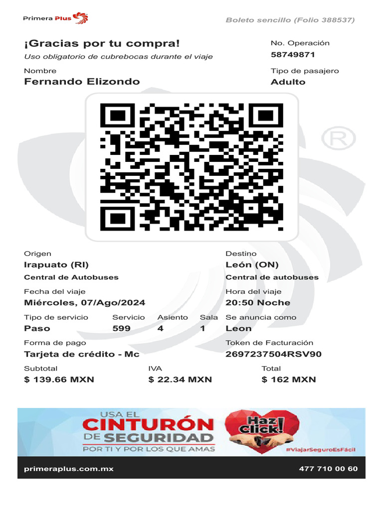 Boleto de Autobús: Irapuato a León | PDF | Transporte
