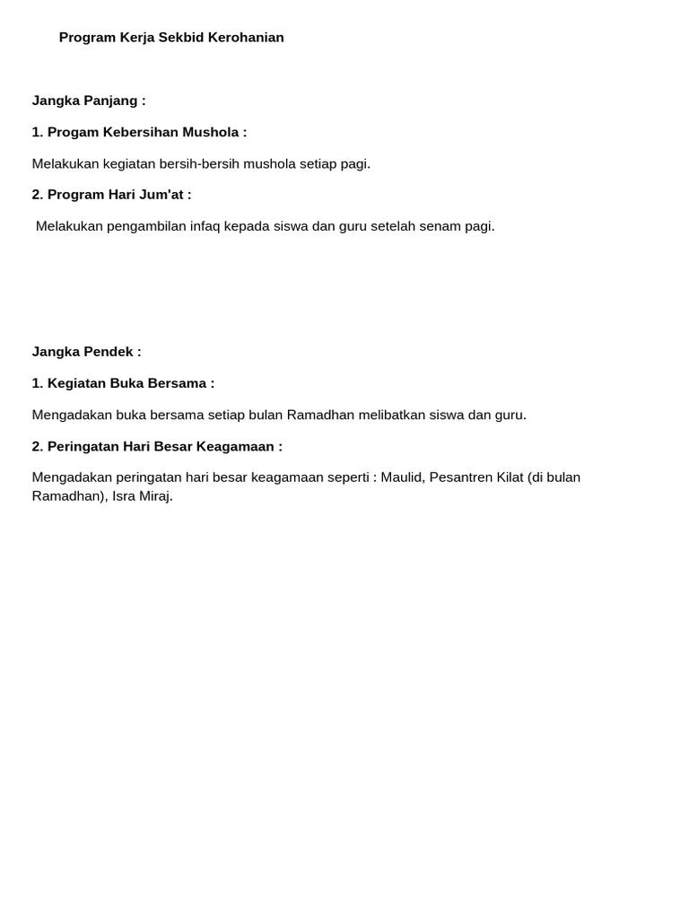 Program Kerja Sekbid Kerohanian | PDF