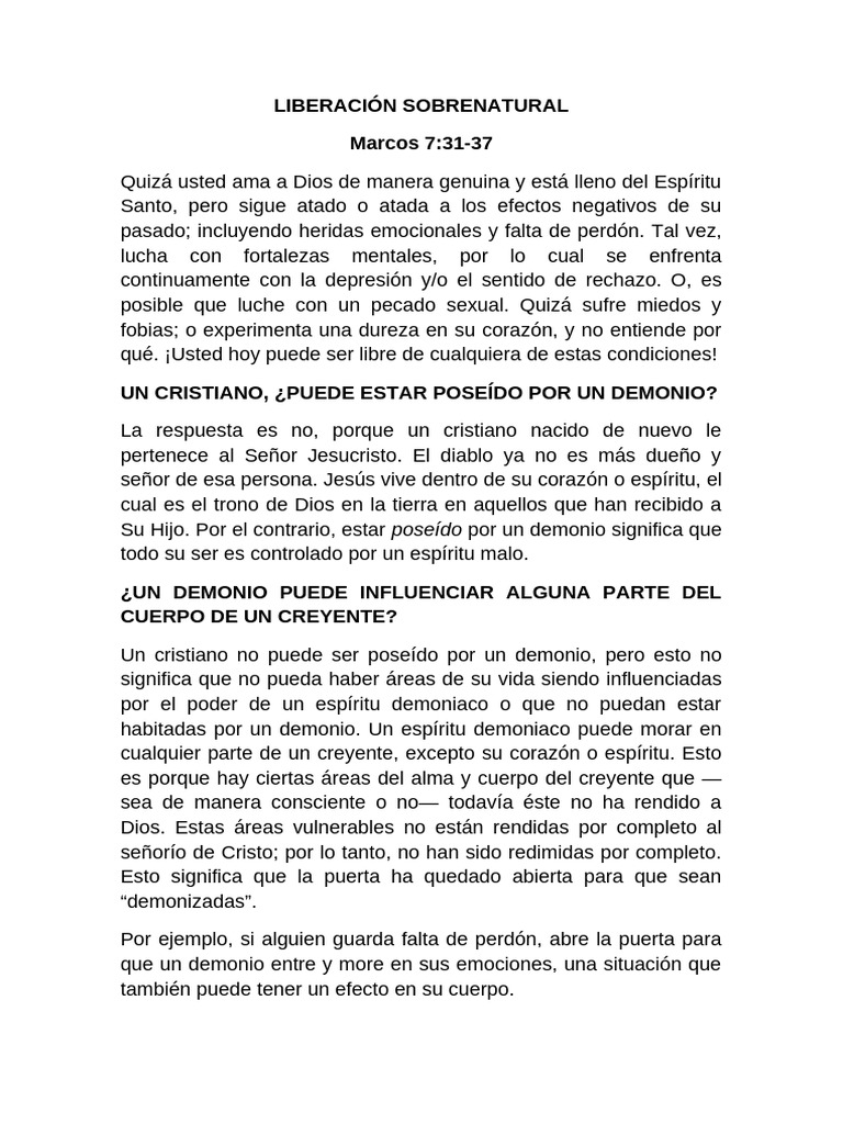 Liberación Sobrenatural en Cristianos | PDF | Demonios | Cristo (título)