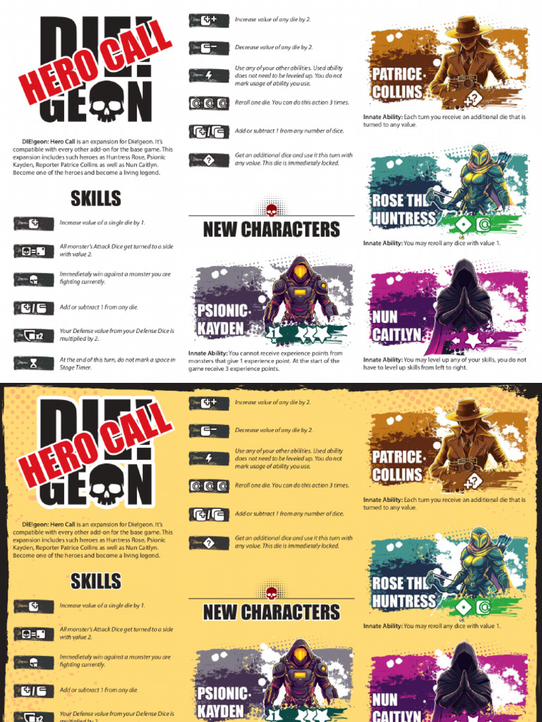 DIE!Geon Hero Call Hero Sheets | PDF