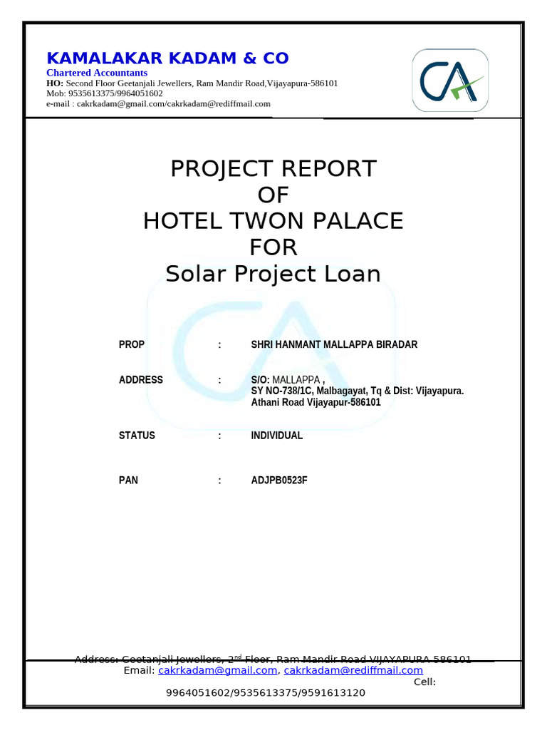 Hotel Twon Palace Solar Project Report | PDF