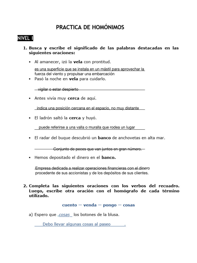Práctica de Homónimos y Polisemia | PDF