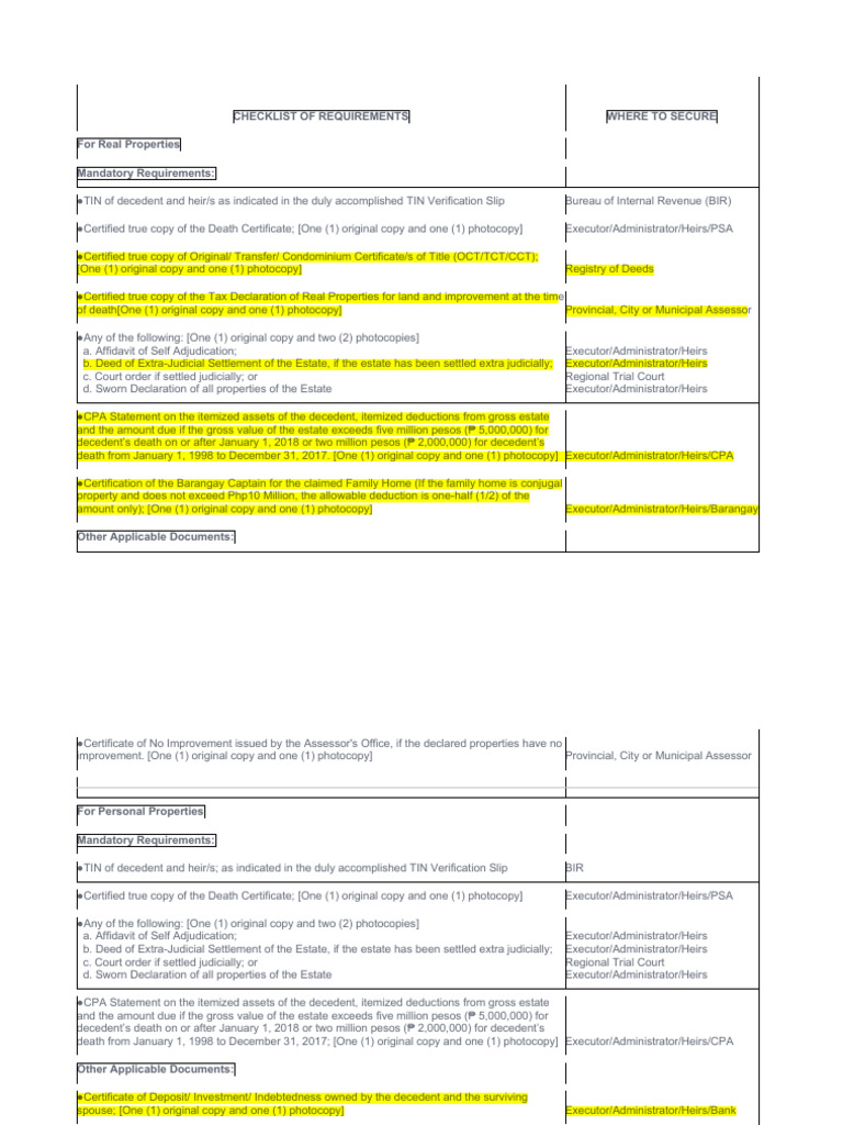 Requirements Estate Tax | PDF | Taxes | Government Finances