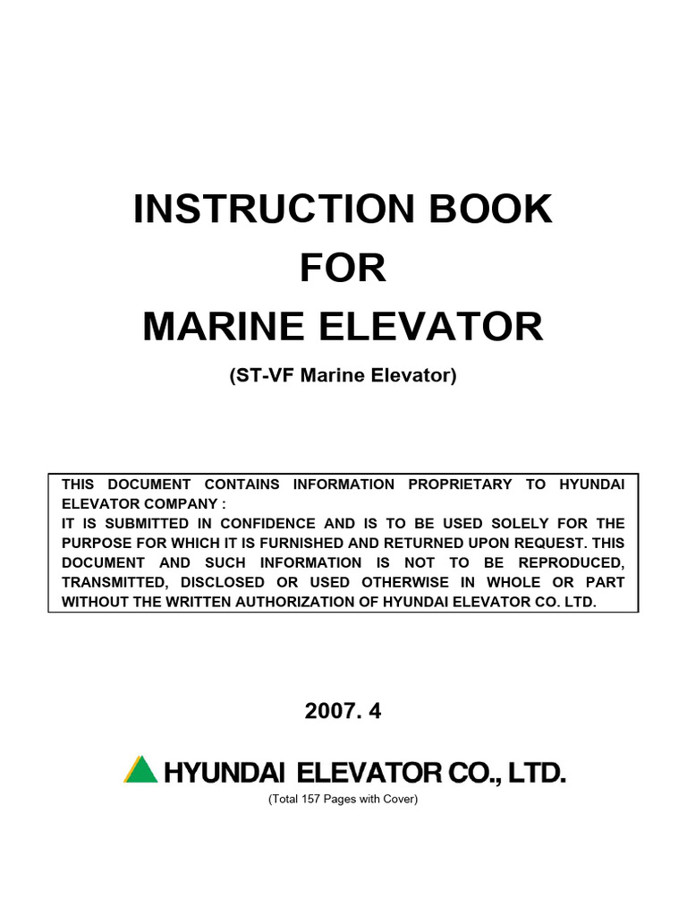 Hyundai Marine Elevator Manual | PDF | Relay | Power Supply