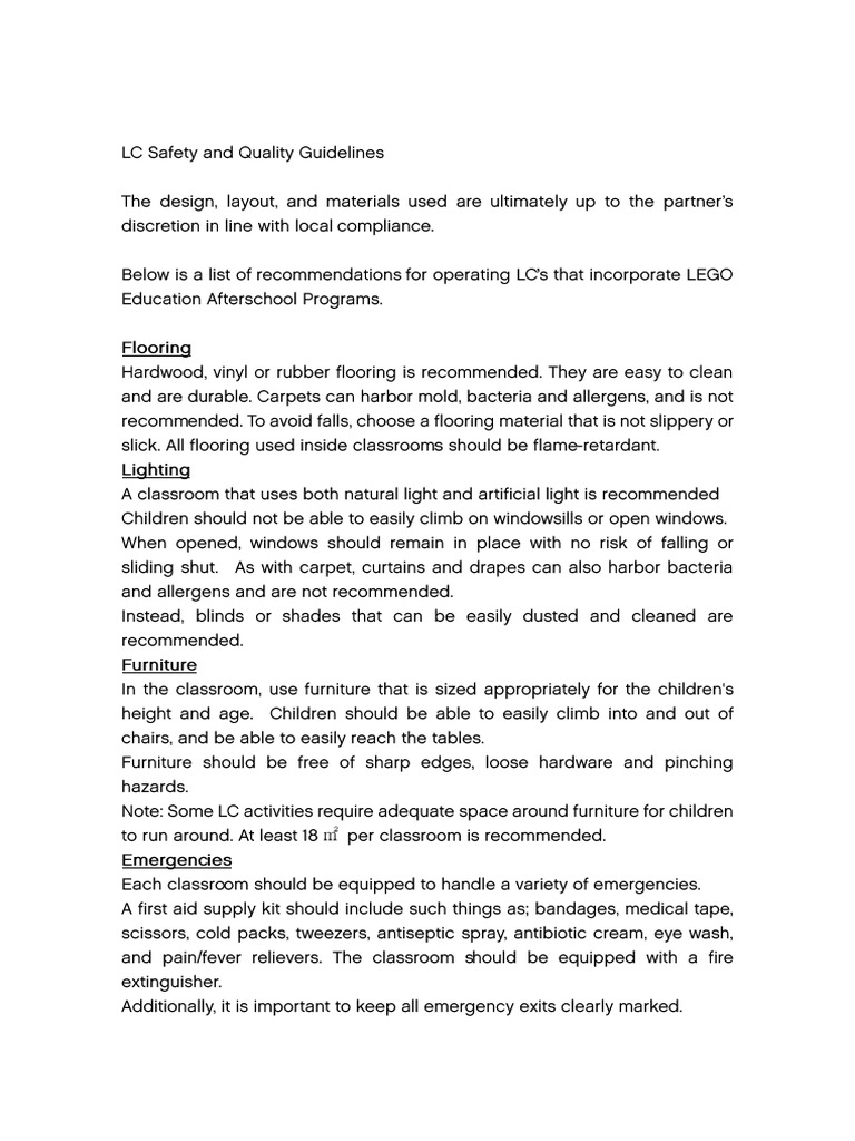 Schedule 5 Learning Centers Safety and Quality Guidelines | PDF