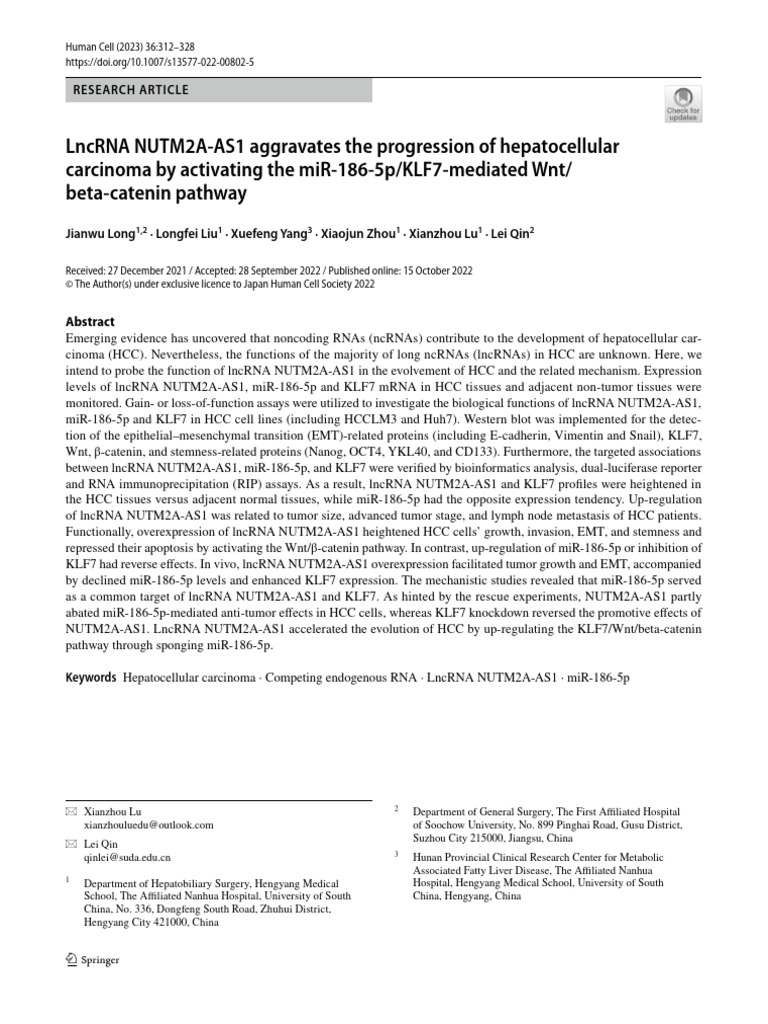 LncRNA NUTM2A-AS1 Aggravates The Progression of Hepatocellular ...