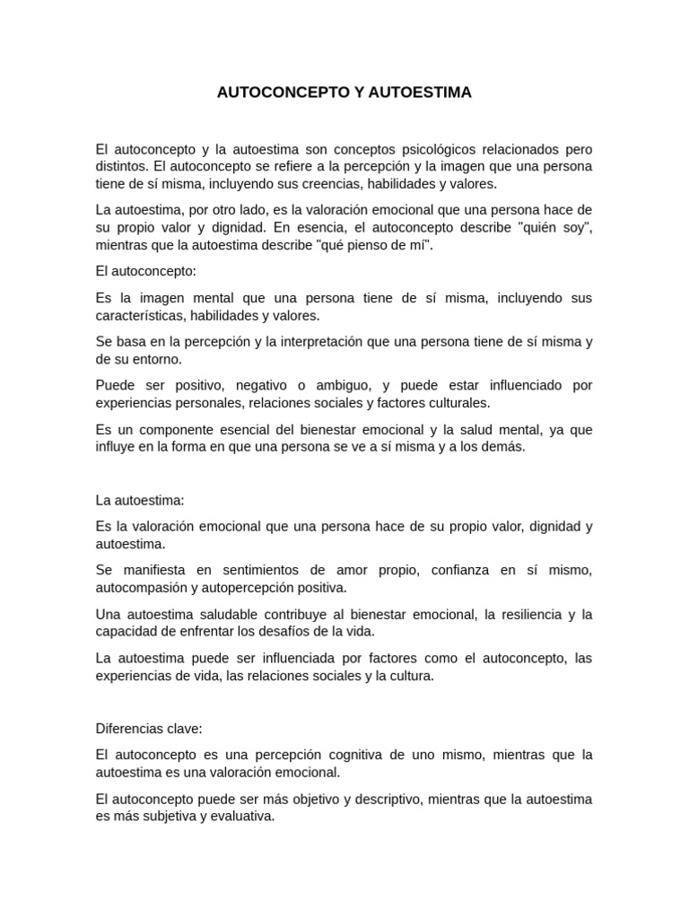 Autoconcepto y Autoestima: Claves y Estrategias | PDF | Autoestima ...