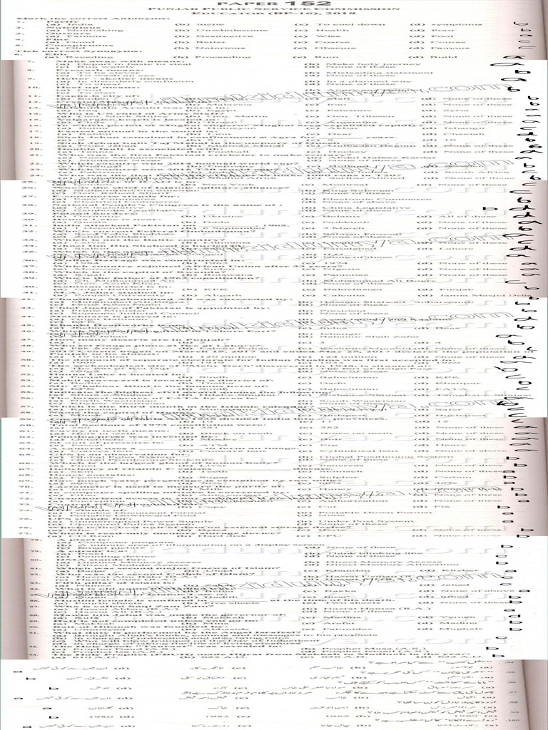 Past Paper 2018 PPSC Education Department Educator BS 16 Paper 152 | PDF