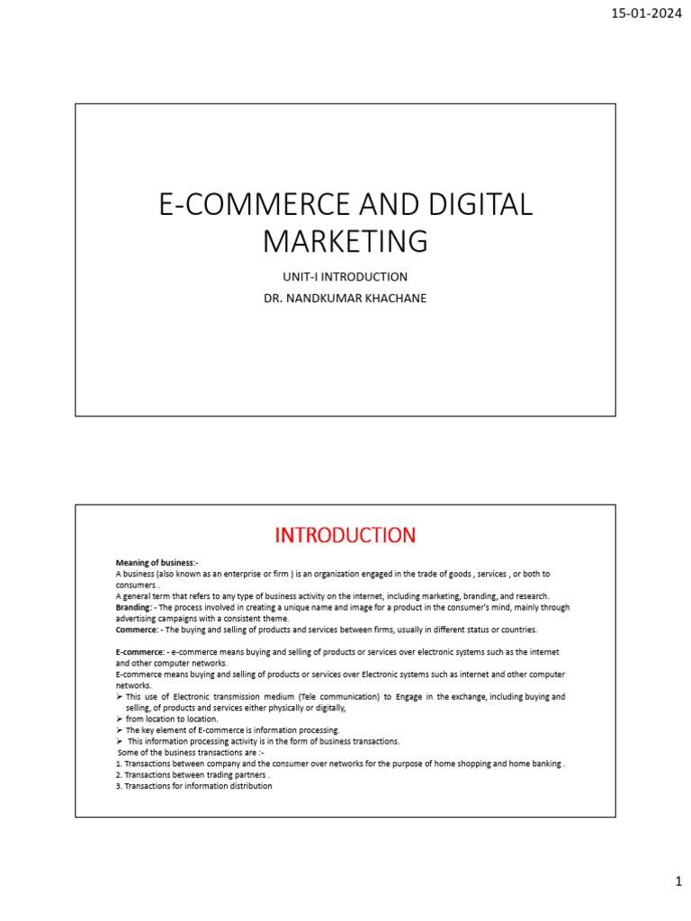 UNIT-1-INTRODUCTION 2 e - Commerce and Digital Marketing | PDF | Online ...