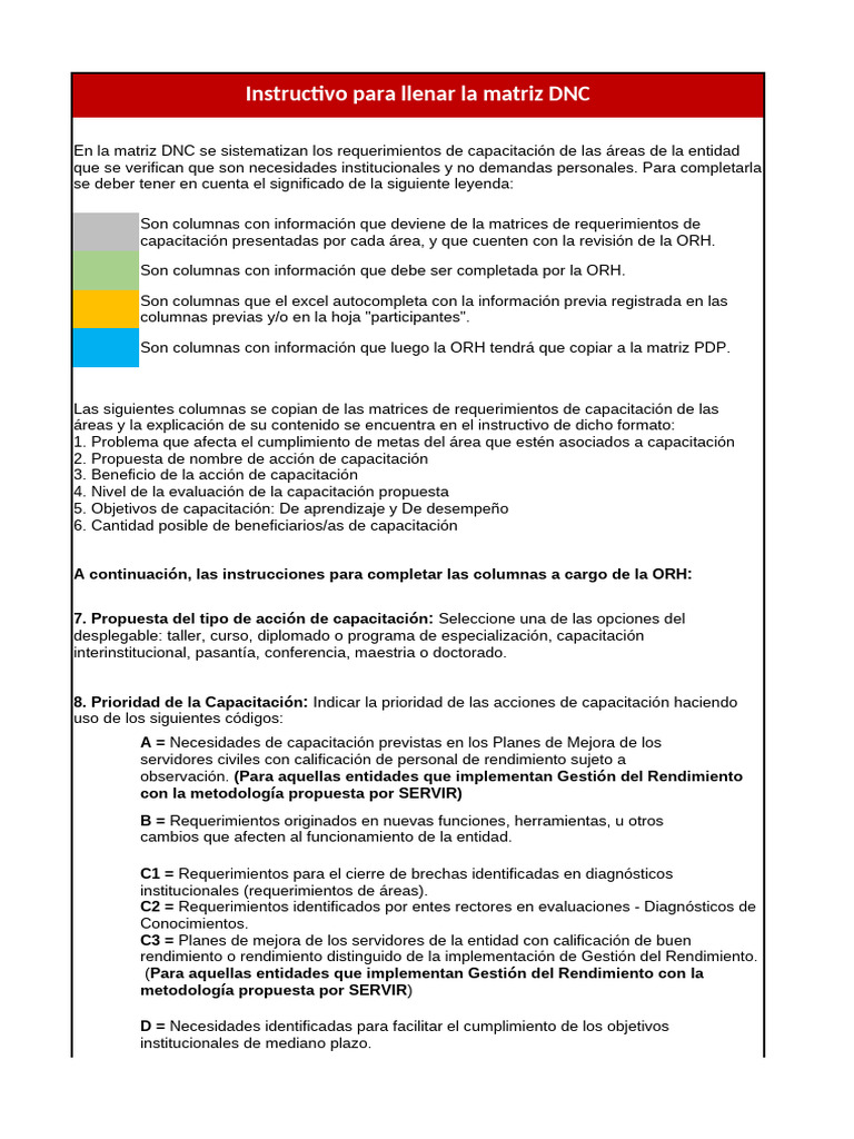 Instrucciones para Completar Matriz DNC | PDF | Planificación ...