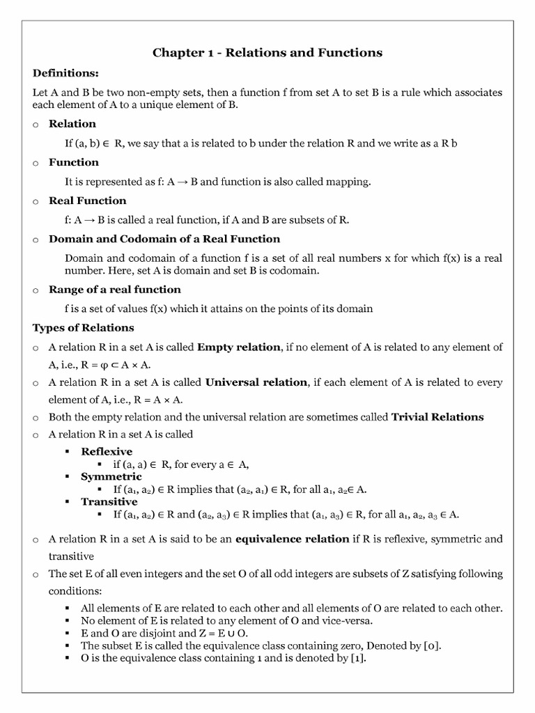 Ch-1 Relations and Functions Revision Notes-2 | PDF