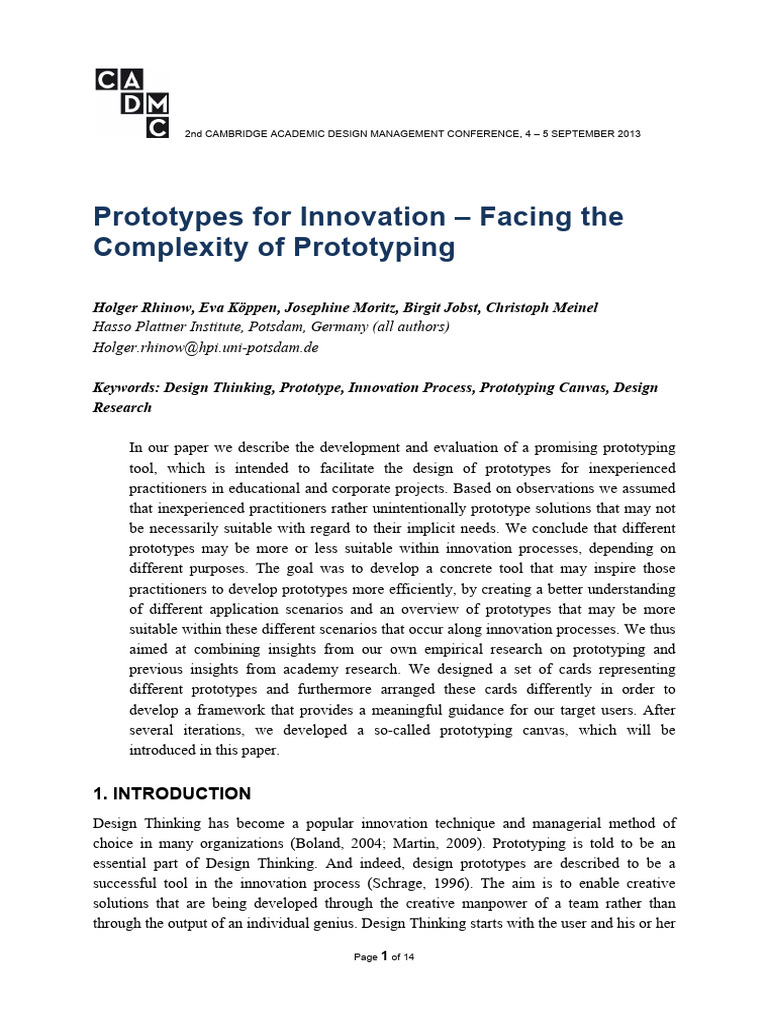 Prototypes For Innovation Facing The Com Pdf Design Thinking