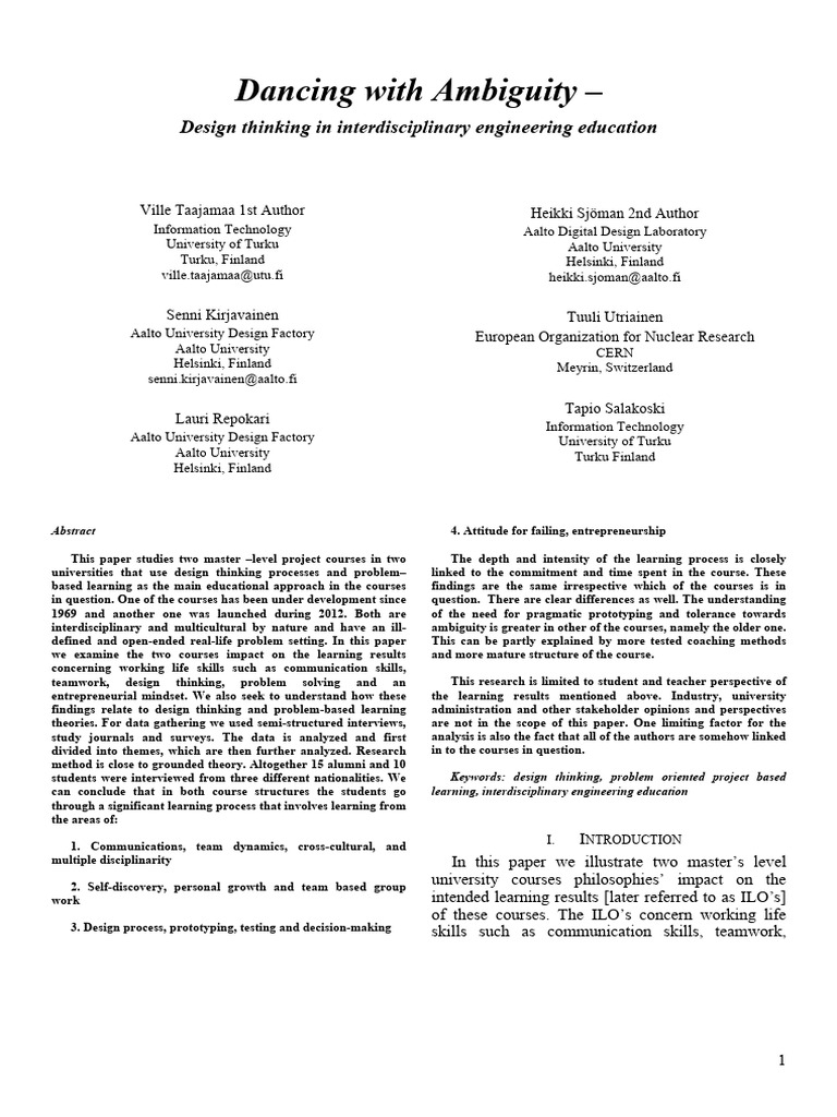 Design Thinking in Interdisciplinary Eng | PDF | Interdisciplinarity ...