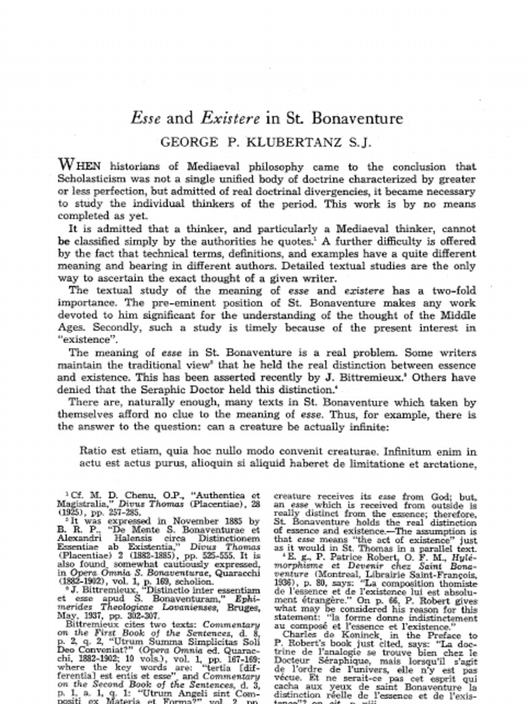 Esse and Existere in St. Bonaventure (Klubertanz, George P) (Z-Library ...