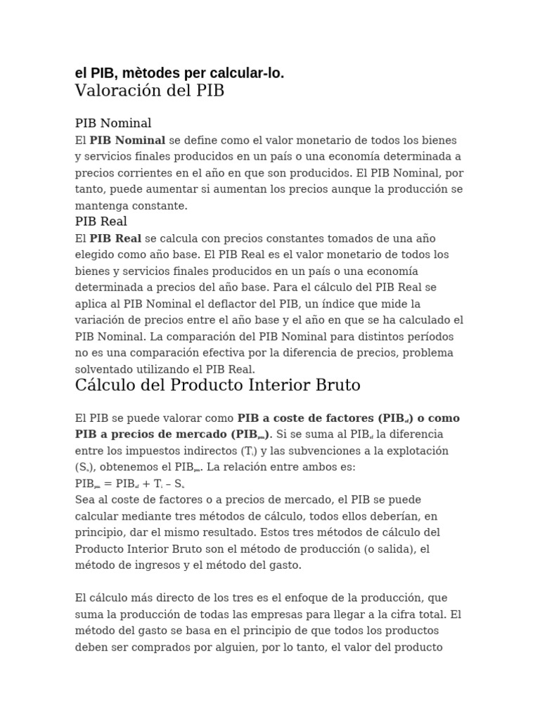 Métodos para Calcular el PIB | PDF | Producto Interno Bruto | Tipo de ...