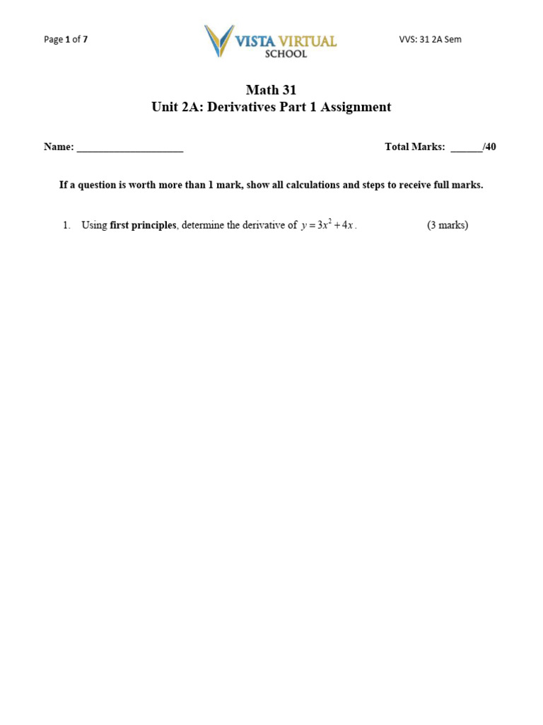 Derivatives Assignment for Math 31 | PDF | Derivative | Mathematics