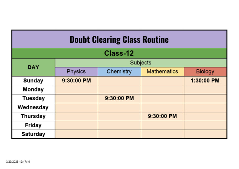 Doubt Clearing Class Routine Class-12 | PDF