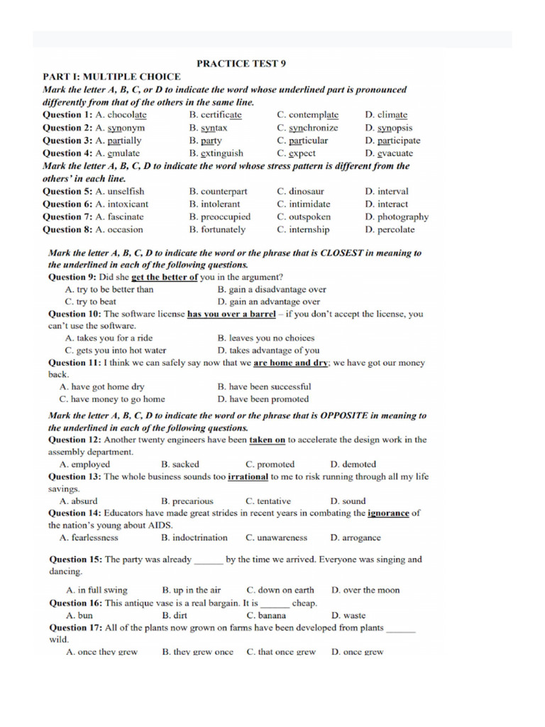 Practice Test 9 | PDF