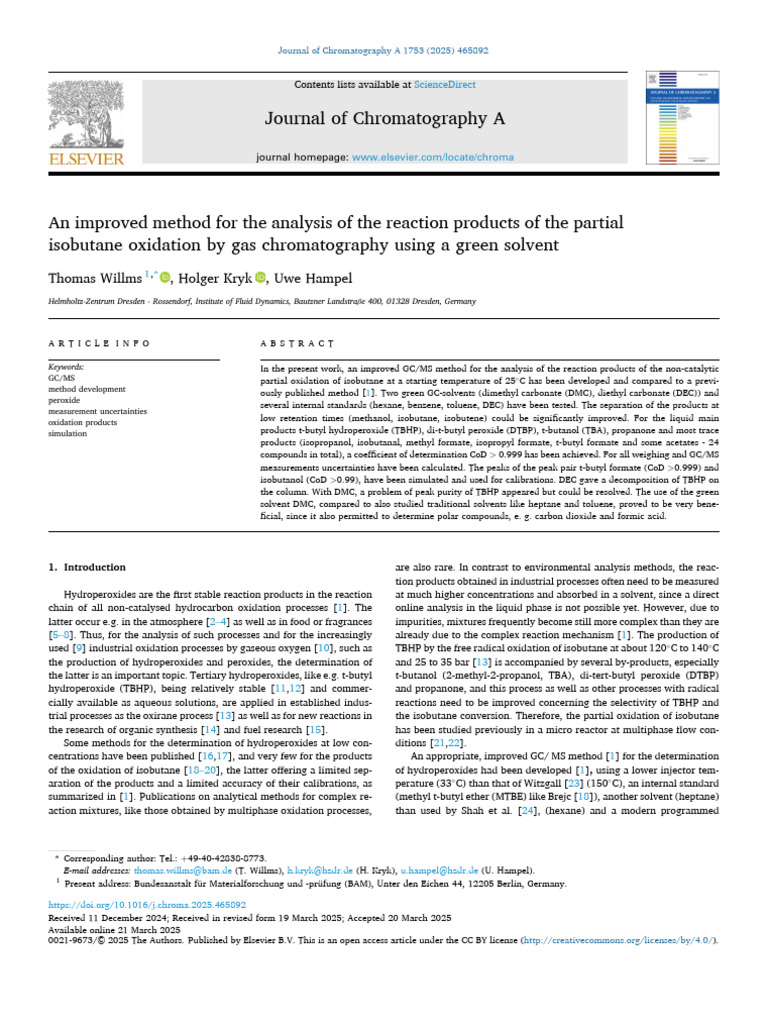 An Improved Method For The Analysis of The Reaction Products of The ...