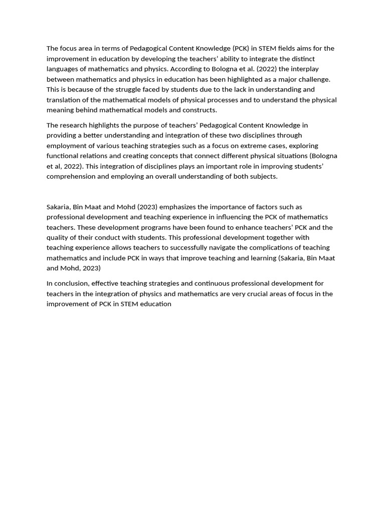 The Focus Area in Terms of Pedagogical Content Knowledge | PDF