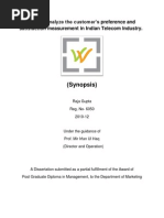 (Synopsis) : Critically Analyze The Customer's Preference and Satisfaction Measurement in Indian Telecom Industry