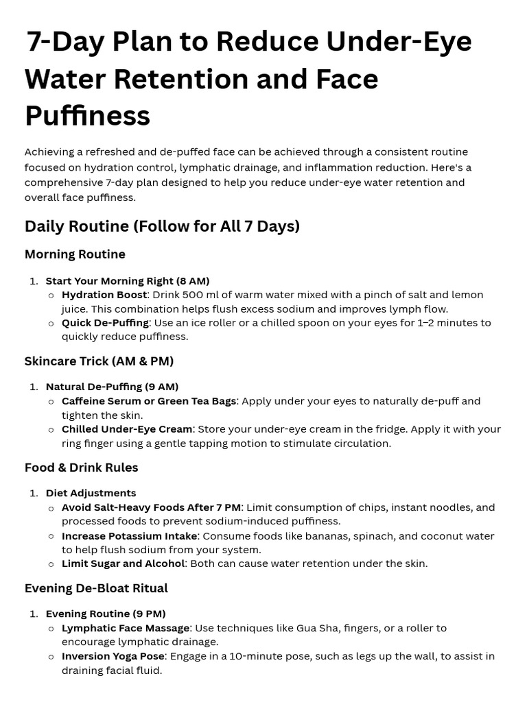 7-Day Plan To Reduce Under-Eye Water Retention and Face Puffiness | PDF ...
