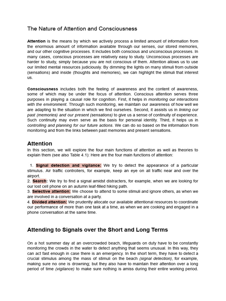 Understanding Attention and Consciousness | PDF | Attention | Perception