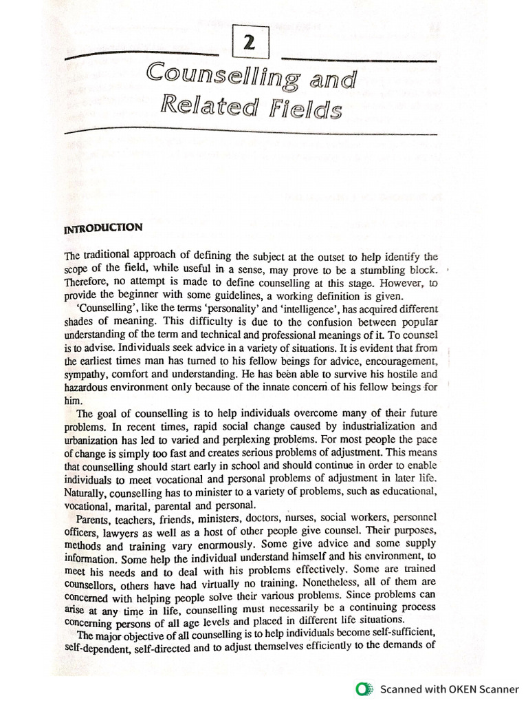 Counselling & Related Fields (SN Rao) | PDF